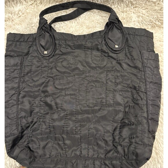 MARC JACOBS Large Black Logo Quilted Nylon Double Handle Tote Bag 20L x 18W x 5H - Picture 3 of 6